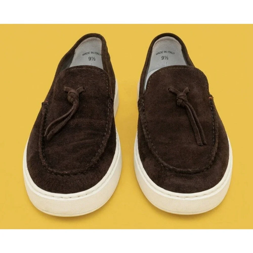 Santoni Suede Loafers Mens 8.5 UK 9.5 US Brown Tassel Slip On Driving Shoes